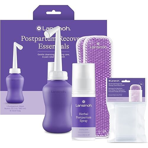 Lansinoh Bounce Back Postpartum Bundle, 16-Piece Gift Set with Peri Bottle, Herbal Perineal Spray, Reusable Perineal Ice Packs and Sleeves, Postpartum Essentials for New Moms