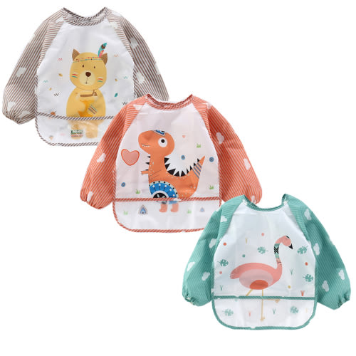 HaimoBurg 3Pcs Long Sleeved Bib, Waterproof, Toddler Apron, 6-36 Months