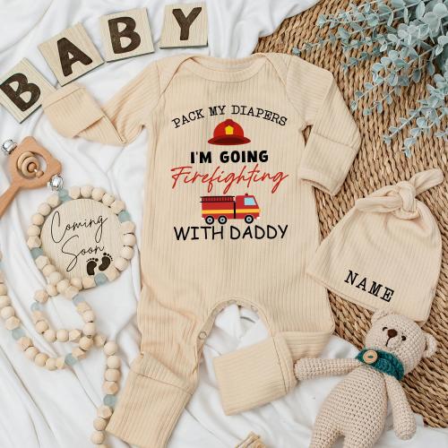 Pack My Diapers I'm Going Firefighter With Daddy Newborn set, Baby Shower gift, Baby Clothes, Father's Day, Fireman Baby bodysuit, Newborn