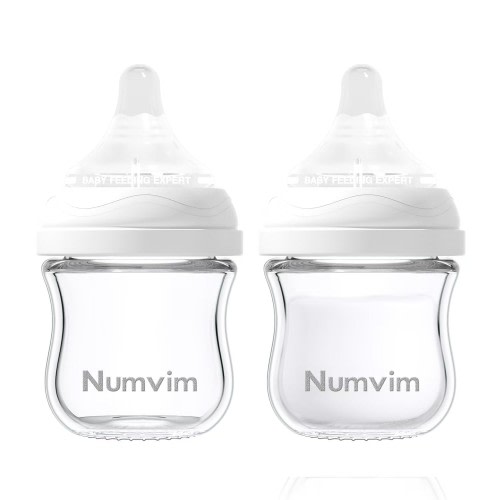 Numvim Glass Nurturing Baby Bottles Gentle & Extra Slow Flow, Newborn Breastfeeding Bottle with Anti Colic Nipple for 0 Months Babies, Includes SS Nipples(3Oz, 2 Packs)