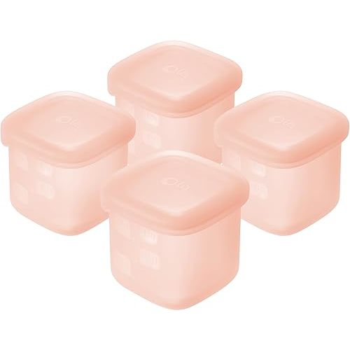 Olababy Clear Sense Silicone Storage Containers 4pk for Baby Food, Snacks, Formula, Puree, Sauce & More | Micro Plastic & BPA-Free | Daycare Essentials for Toddlers and Kids (Coral, 4 oz / 120 ml)