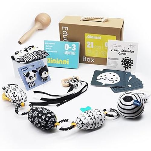 AIPINQI 7 in 1 High Contrast Baby Toys Black and White Toy, 21pcs Montessori Education kit, Learning Educational Set Newborn Toys, Sensory Toys for Babies 0-6 Months (Black&white)