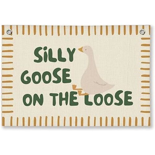 Silly Goose On the Loose Playroom Banner Wall Art Decor for Kids Room Bedroom Nursery Toddler Room, Silly Goose Birthday Wall Decorations, 20x30 Inch