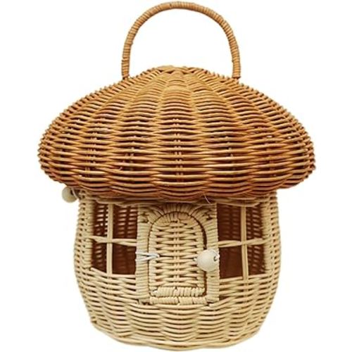 Handmade Wicker Mushroom-Shaped Storage Basket for Outdoor, Kids, Decor, Photography Props