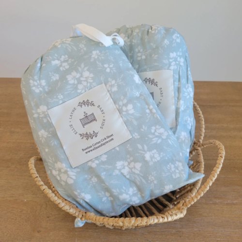 Daphne Icy Blue Floral Muslin Crib Sheet