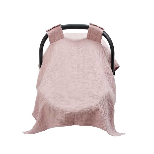 Meracorallo Muslin Baby Car Seat Cover, 100% Cotton Infant Carrier Cover, Lightweight Breathable Soft Carseat Canopy for Baby Boys and Girls (Pink)