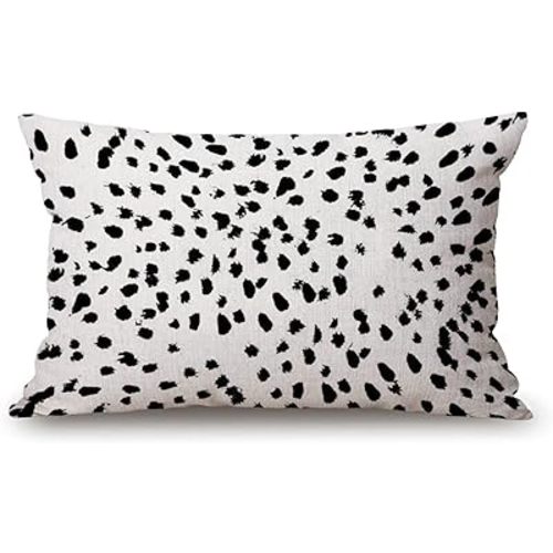 Dalmatian Spots Pillow Covers 12" x 20" Lumbar Pillow Case Home Decorative Cotton Linen Cushion Case for Sofa Couch Housewarming Family Room Décor