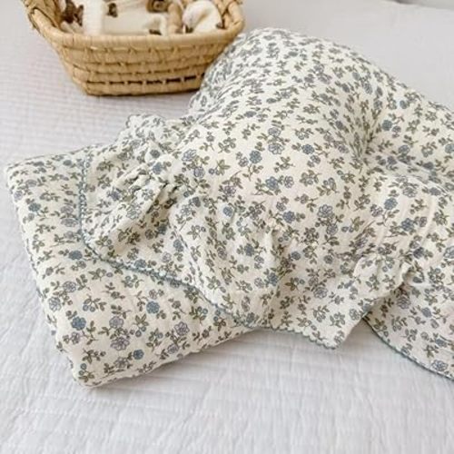 BuLuTu 100% Cotton Muslin Toddler Blanket for Girls Boys Shabby Chic Blue Floral Baby Blanket Soft Lightweight Toddler Bed Blankets Gauze Cotton Crib Quilt, 1 pc, 47"x51"