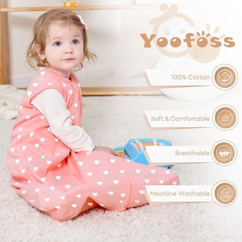 Yoofoss Baby Sleep Sack 0-6 Months Baby Wearable Blanket 100% Cotton 2-Way Zipper TOG 0.5 Toddler Sleeping Sack, Lightweight Sleep Sacks for Babies(Small)