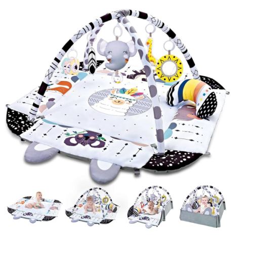 Baby Gym Play Mat, 8-in-1 Tummy Time Mat & Activity Gym, Washable Ball Pit, Infant Play Mat with Detachable Toys for Sensory Exploration and Motor Skill Development