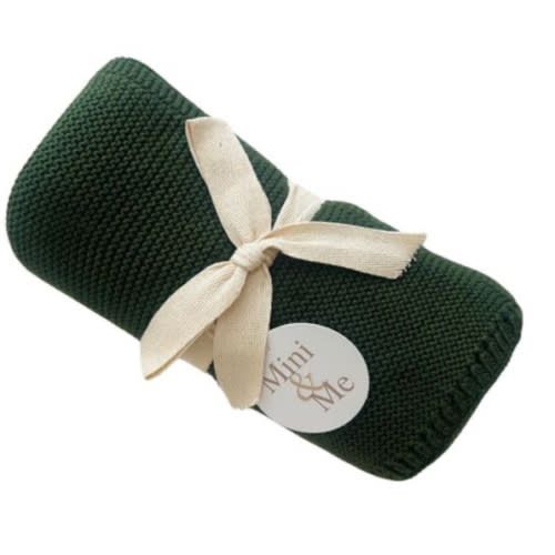 Mini & Me Cable Knit Baby Blanket Forrest Green
