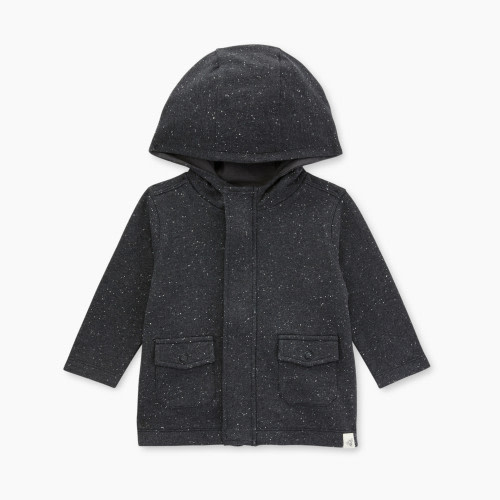 Burt's Bees Baby Speckled Heather Hooded Zip Up Utility Coat Organic Cotton - Black, 0-3 Months