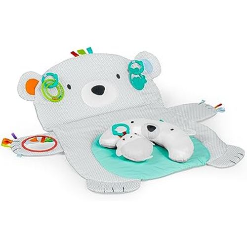Bright Starts Tummy Time Prop & Play Baby Activity Mat with Support Pillow & Taggies - Polar Bear 35 x 29.5 in., Newborn and up