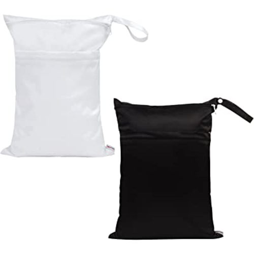 SMALLKE Wet Bag,2 pack Baby Wet Dry Cloth Diaper Bags,Multi-functional Bag,Reusable for Travel,Stroller,Pool,Beach,Wet Swimsuits,Dirty Gym Clothes,Toys,Toiletries,Mommy Bag (black&white)