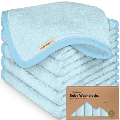 6-Pack Baby Washcloths, Soft Absorbent Washcloths for Face, Body (Bravo Blue) | Viscose from Bamboo Washcloths, Baby Towels, Newborn, Kids, Toddlers, Infant, Gentle on Sensitive Skin, 10x10, Reusable