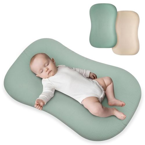 Muslin Baby Lounger Cover for Snuggle Me Organic Lounger/Baby Lounger/Organic Cotton Handmade Cover for Infant/Toddler Lounger/Nursing Pillow(Green, Wheat)