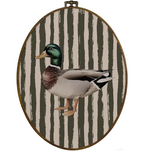 dvhdajed Vintage Mallard Duck Oval Wall Art Decor, Duck Nursery Decor,Vintage Ducks Framed Canvas Art, Olive Farmhouse Ducks Wall Hanging Decoration for Bedroom Living Room Bathroom, 8.7x11.3 In