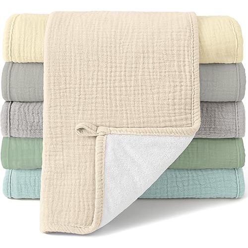Bearmoss Muslin Burp Cloths, 100% Cotton Baby Burping Clothes, Large Extra Soft Absorbent for Unisex Newborn Boy and Girl, 20x10in, 6 Pack