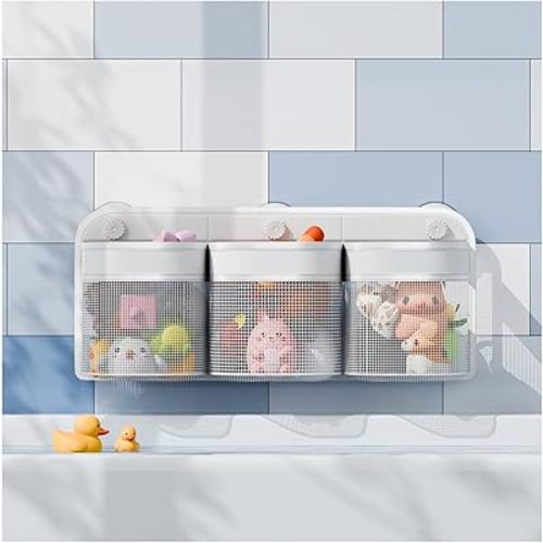 Mesh Bath Toy Holder Storage for Bathtub, Wide Opening and Large Capacity Bath Toy Organizer for Easy Access to Kids Bath Toys, Quick Drying Bath Toy Net for Tub Bathroom Toy Storage