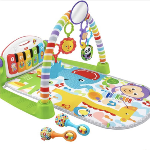 Fisher-Price Baby Playmat Deluxe Kick & Play Piano Gym for Learning & 2 Maracas Soft Rattles for Newborn to Toddler Play Ages 0+ Months