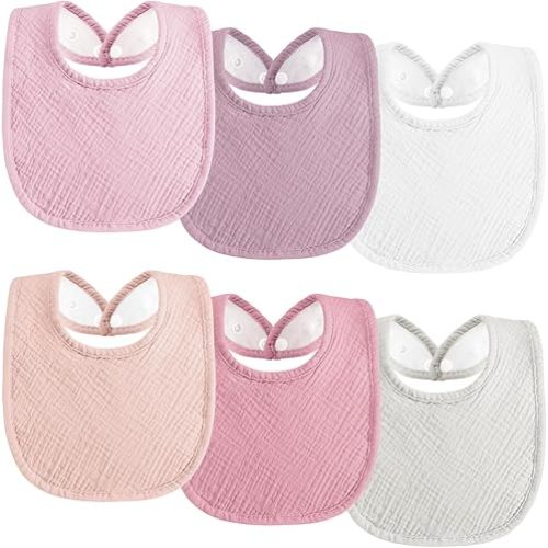 Kwelife gift Muslin Baby Bibs 6-Pack Baby Drool Bandana Bibs for Unisex Baby Girls Boys Toddlers Drooling and Teething Classic Pink