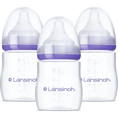 Lansinoh Anti-Colic Baby Bottles for Breastfeeding Babies, 5 Ounces, 3 Count, Includes 3 Slow Flow Nipples, Size S