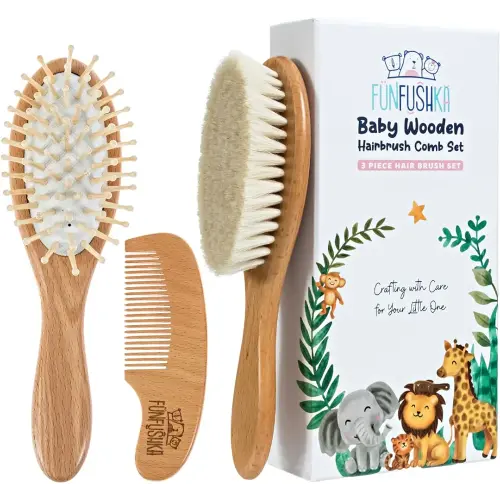 Baby Hair Brush Set for Newborns & Toddlers - Baby Brush and Comb Set with Soft Bristle Hair Brush Perfect for Cradle Cap, Newborn Showers & Registries Gift, Comb Brush for Girls & Boys
