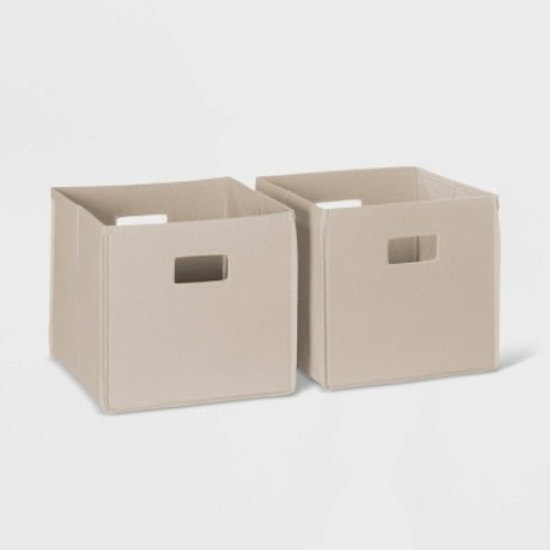RiverRidge Kids' 2pc Collapsible Cube Fabric Storage Bins with Handles for Playroom Organization Taupe