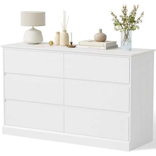 White Dresser, 6 Drawer Dressers for Bedroom, Modern Wooden Closet Dresser for Living Room, Entryway, or Hallway, White