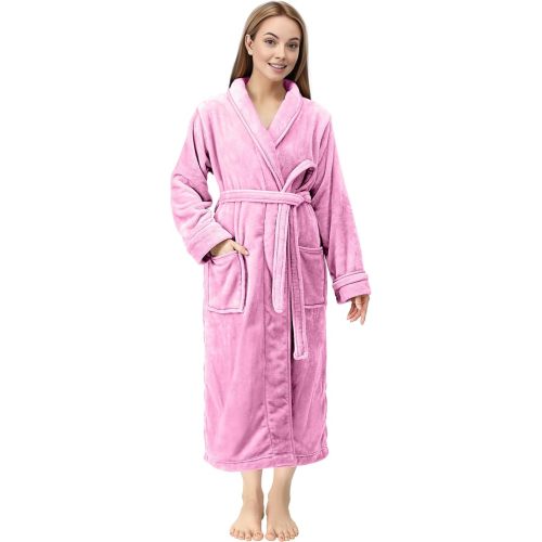 NY Threads Premium Women's Robe Plush Soft Long Bathrobe Warm Fleece Shawl Collar Spa Robe