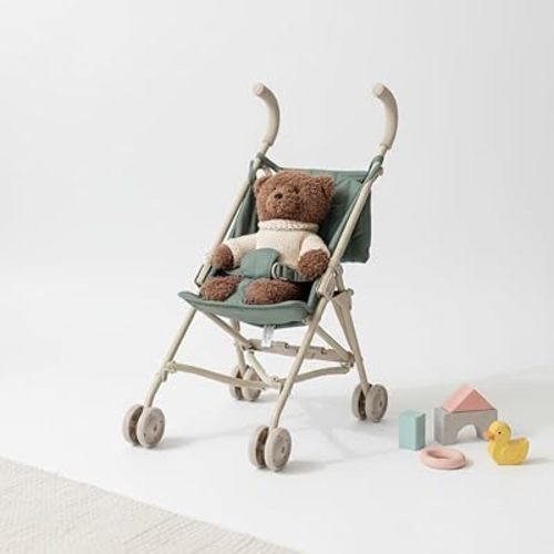 Doll Stroller – Neutral Color Lightweight & Flexible Stroller - Baby Doll Stroller for Kids 3+ - Chic Floral Print - 22" (Olive Green)