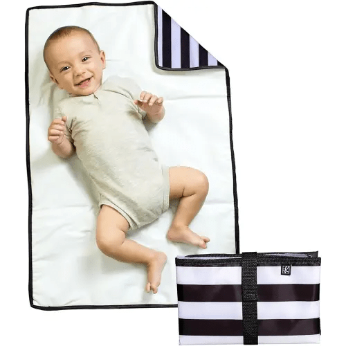 J.L. Childress Full Body Portable Changing Pad for Babies - Diaper Changing Mat for Travel, Baby Accessory Essentials, Wipeable & Water-Resistant, Foldable & Compact, Extra Large - Black Stripe