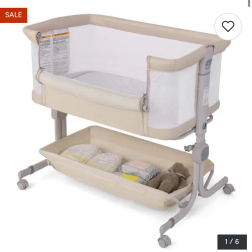 Bedside Crib w/ Adjustable Height Bassinet w/ Storage Shelf & Wheels