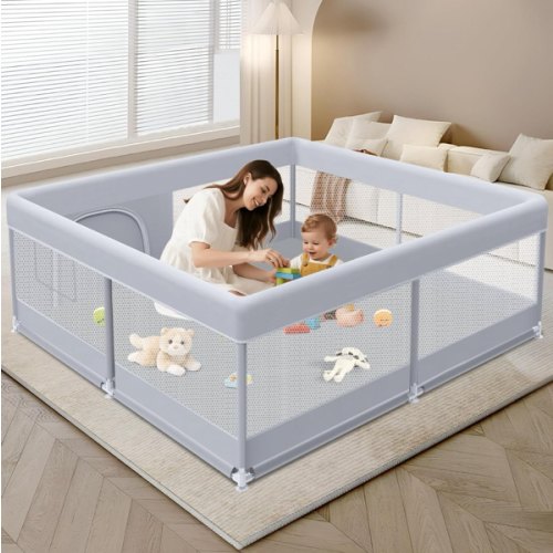 Baby Playpen 50 x 50 Inch Play Pen Playards, Playpen for Babies and Toddlers, Baby Playard for Indoor & Outdoor Active Center Game Fence, with Skin-Friendly Fabric and Soft Breathable Mesh Grey