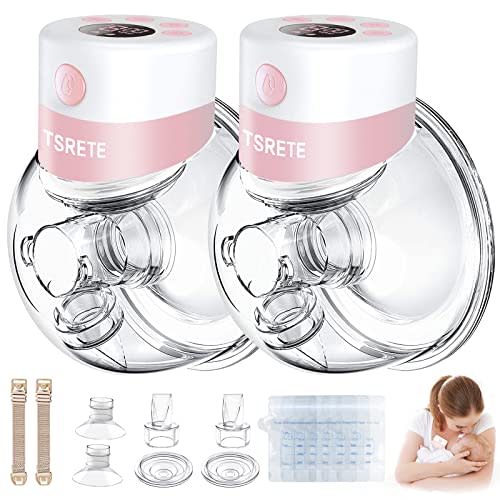 Breast Pump, Double Wearable Breast Pump, TSRETE Electric Hands Free Breast Pumps with 2 Modes, 9 Levels, LCD Display, Memory Function Rechargeable Double Milk Extractor-21mm/24mm Flange