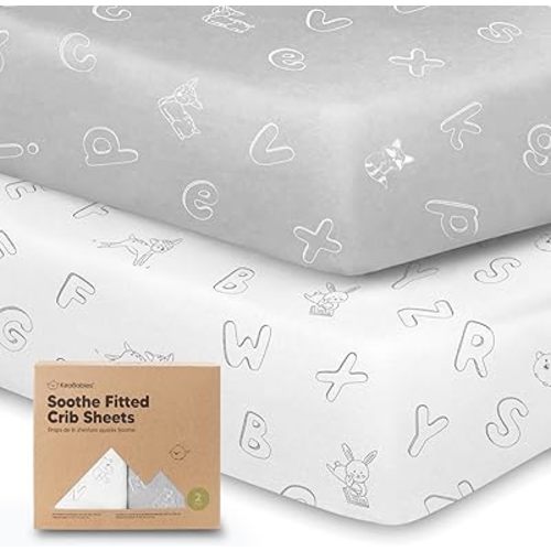 KeaBabies 2-Pack Organic Crib Sheets for Boys, Girls - 52x28 Fitted Crib Mattress Sheet Neutral, Breathable Jersey Cotton Cover for Baby Bed, Toddler Mattress, Soft & Cute Prints (ABC Land Cloud)
