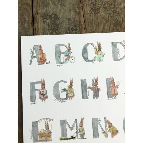 Bunny Alphabet Chart Print: Watercolor ABCs Nursery Art