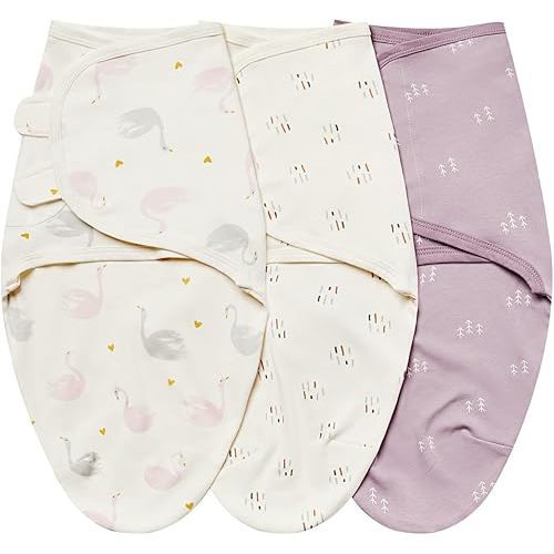 insular Baby Swaddle Wrap, Swaddle Blanket for Newborn and Infant, Adjustable Swaddle Set for Boy and Girl, Soft Cotton Baby Sleep Sack 3 Pack (Small(0-3 Month), Beige Swan)