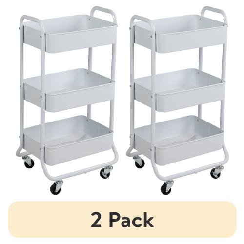(2 pack) Mainstays 3 Tier Metal Utility Cart, Arctic White, Laundry Baskets, Easy Rolling, Adult and Child