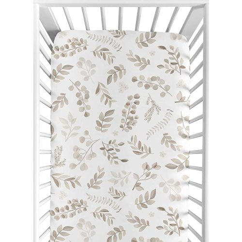 Sweet Jojo Designs Floral Leaf Boy or Girl Fitted Crib Sheet Baby or Toddler Bed Nursery - Gender Neutral Beige Taupe White Gender Neutral Boho Watercolor Botanical Flower Woodland Tropical Garden