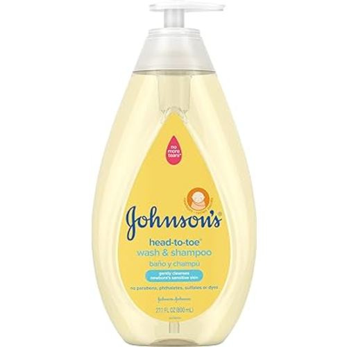 Johnson's Head-to-Toe Gentle Tear-Free Baby & Newborn Wash & Shampoo, Sulfate-, Paraben- Phthalate- & Dye-Free, Hypoallergenic Wash for Sensitive Skin & Hair, 27.1 fl. Oz