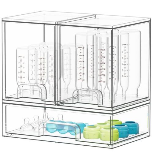 SpaceAid Baby Bottle Storage Organizer, 3-Pack Stackable Acrylic Drawer Unit with 2 Medium & 1 Large Bins for Countertop, Cabinet, Vanity