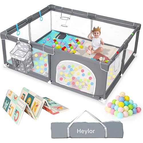 Baby Playpen with Mat, Large Baby Play Yard for Toddler, BPA-Free, Non-Toxic, Safe No Gaps Playards for Babies, Indoor & Outdoor Extra Large Kids Activity Center 71"x59"x25" with 0.315" Playmat