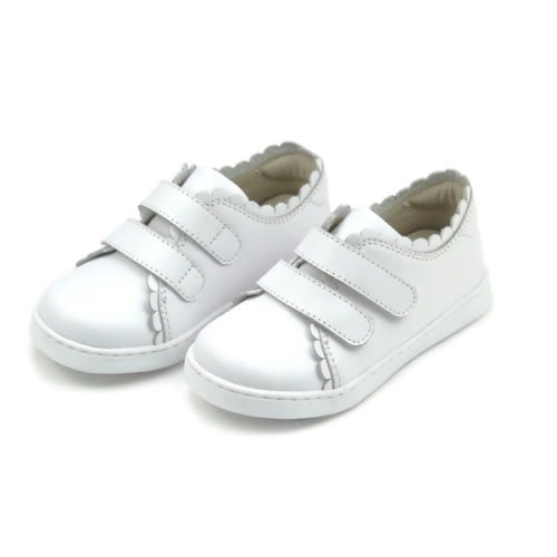 L'Amour Girls Caroline Double Velcro Scalloped Leather Sneaker – L'Amour Shoes