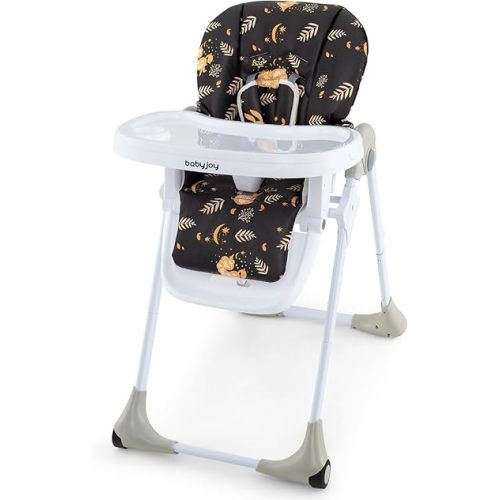 BABY JOY Convertible High Chair for Babies & Toddlers, Height Adjustable, Grow & Go High Chair w/Recline & Footrest, Removable Double Tray, Portable Baby Dinning Chair with Wheels (Forest Black)