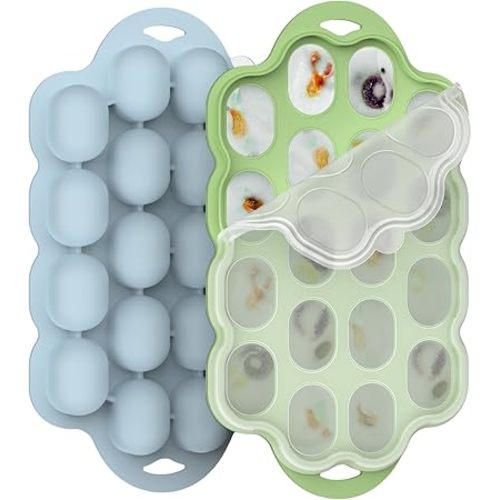 Silicone Baby Food Freezer Tray 2 Pack, Small Ice Cube Trays with Lid for Baby Fruit Food Feeder,Nibble Freezer Tray for Breastmilk Popsicle Mold and Baby Food Storage Container, BPA-Free