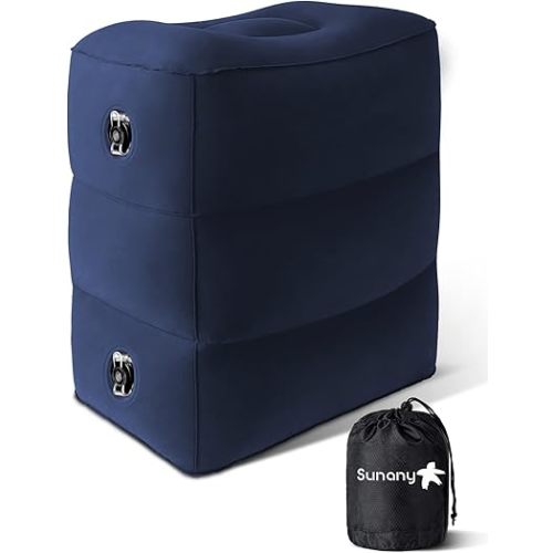 Sunany Inflatable Foot Rest Pillow for Travel, Kids/Adults Airplane Travel Pillow-Adjustable Height Cushions,for Kids to Sleep While Traveling,Suitable for Office, Home and Any Travel（Blue）