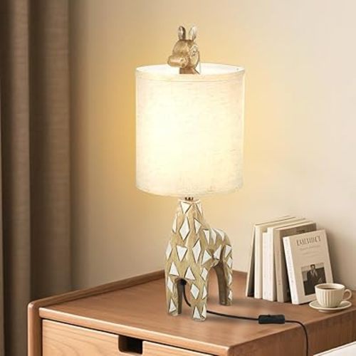 Giraffe Bedside Table Lamp,Cute Resin Animal Giraffe Lamp,Novelty Yellow Desk Lamps for Bedrooms White Linen Shade,22.05",Reading and Decorative Lighting Nightstand Lamps,Funky Gifts,Pushbutton Switch
