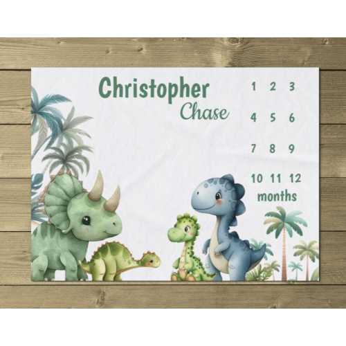 Baby Boy Dinosaur Milestone Blanket, Personalized Baby Month Blanket, Custom Dino Milestone Blanket, Baby Growth Blanket, Dinosaur Blanket
