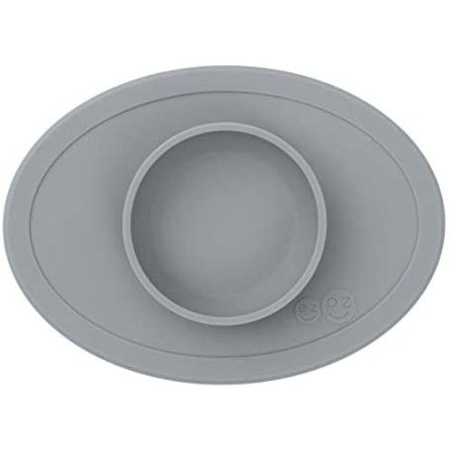 ezpz Tiny Bowl - 100% Silicone Suction Bowl with Built-in Placemat for First Foods + Baby Led Weaning - Fits on All Highchair Trays - 4 Months+ (Grey)